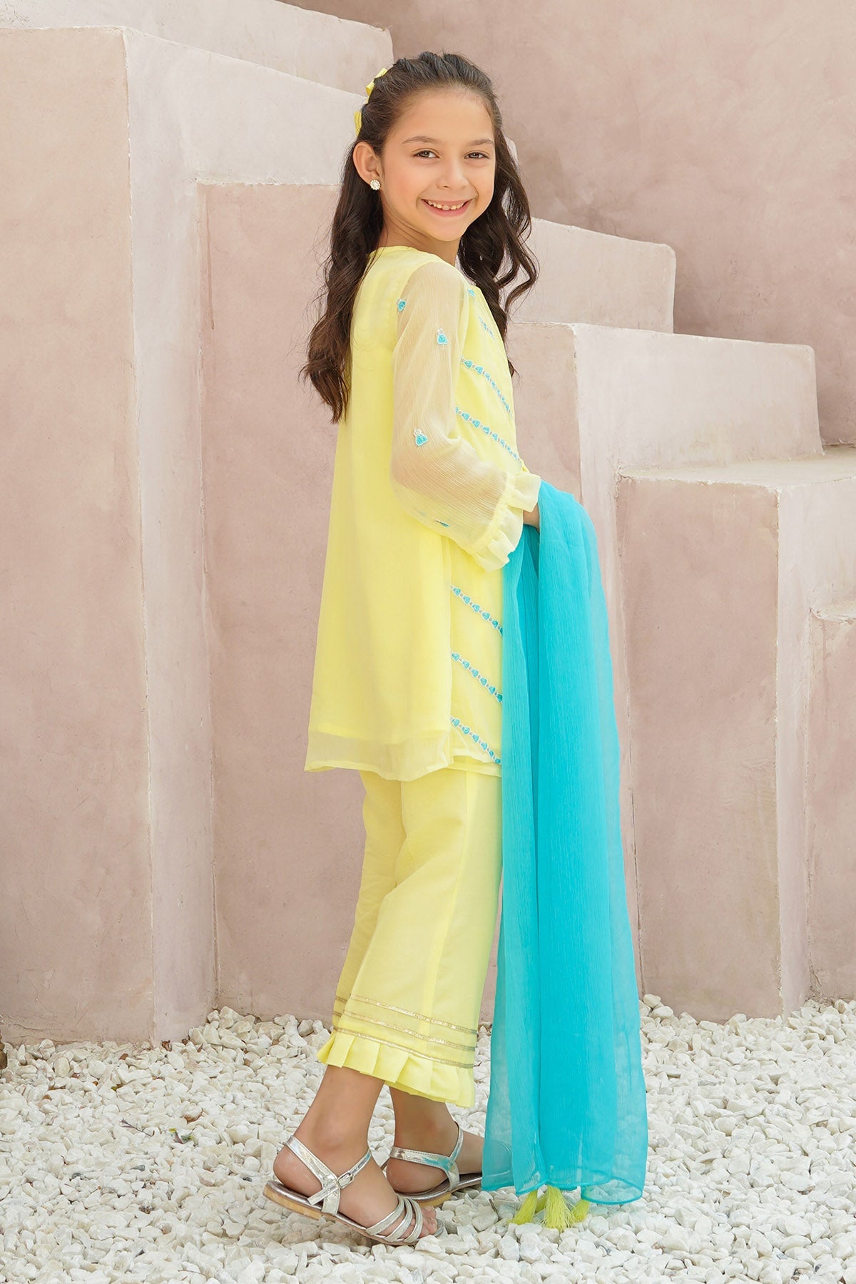 Chiffon Embroidered 3 Pc Suit - Wear Ochre