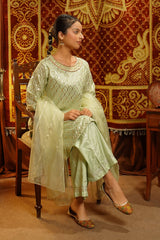 Ochre Clothing Girls Full Suits Viscose Jacquard Hand Adda Work 3 Pc  Suit