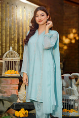 Ochre Clothing Chiffon Embroidered 3 Pc Suit-SOF-10