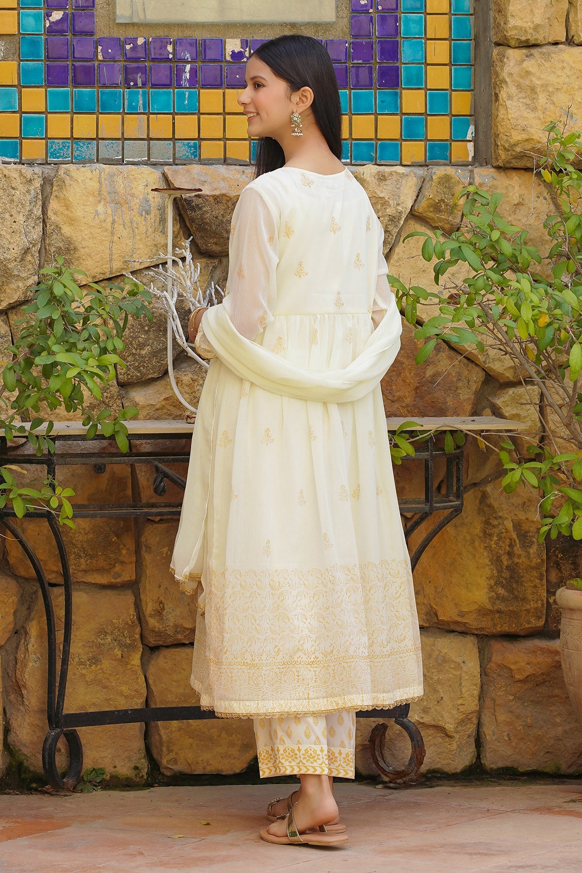 Chiffon Hand Adda Work 3 Pc Suit - Wear Ochre