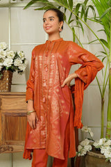 Cotton Jacquard 3 Pc Suit - Wear Ochre