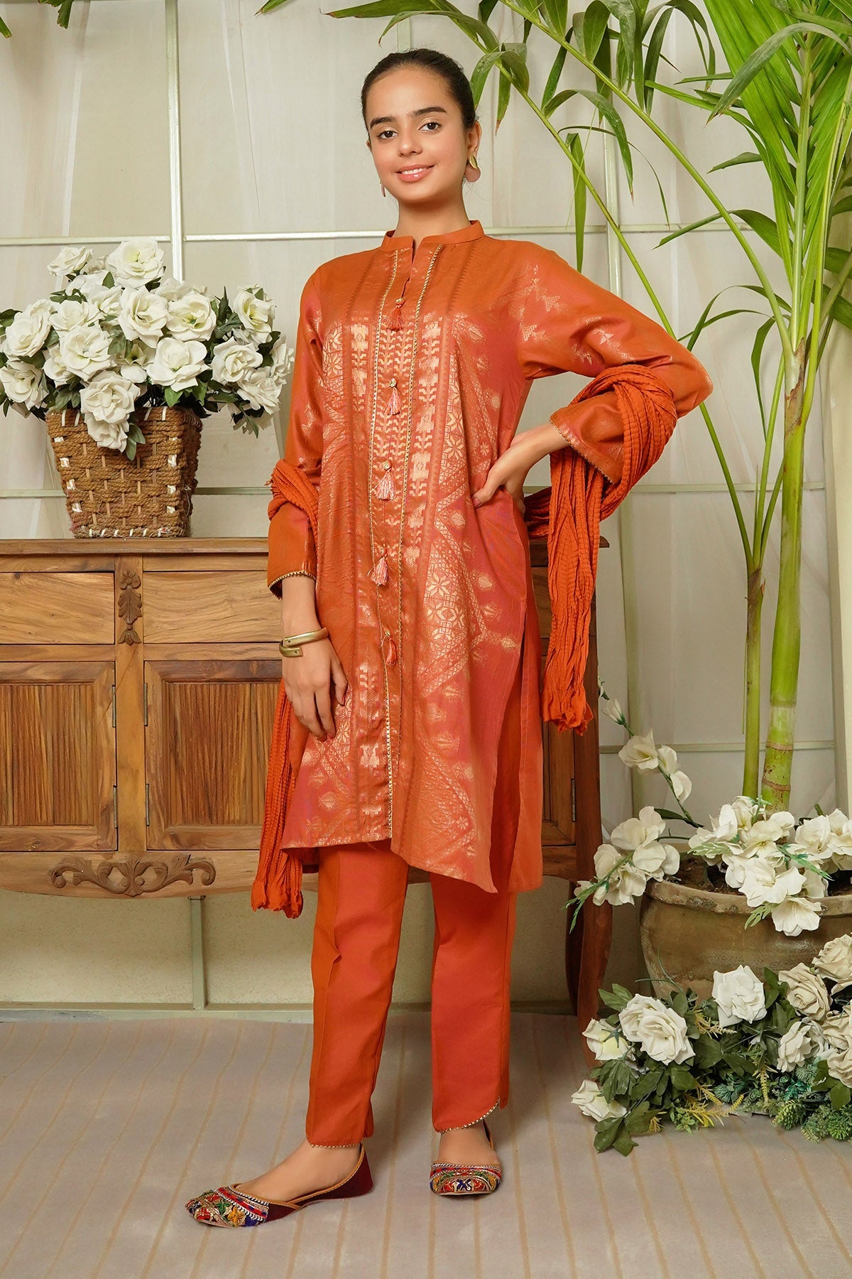 Cotton Jacquard 3 Pc Suit - Wear Ochre