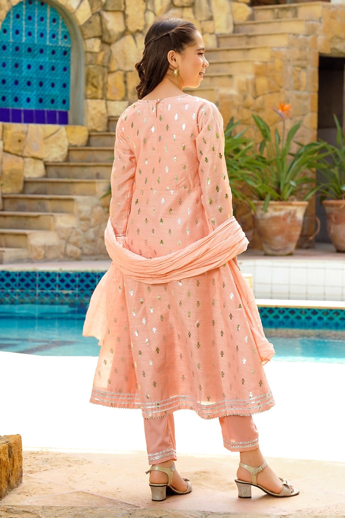 Slub Manar Hand Adda Work 3 Pc - Wear Ochre