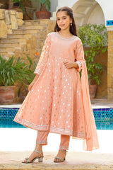 Slub Manar Hand Adda Work 3 Pc - Wear Ochre