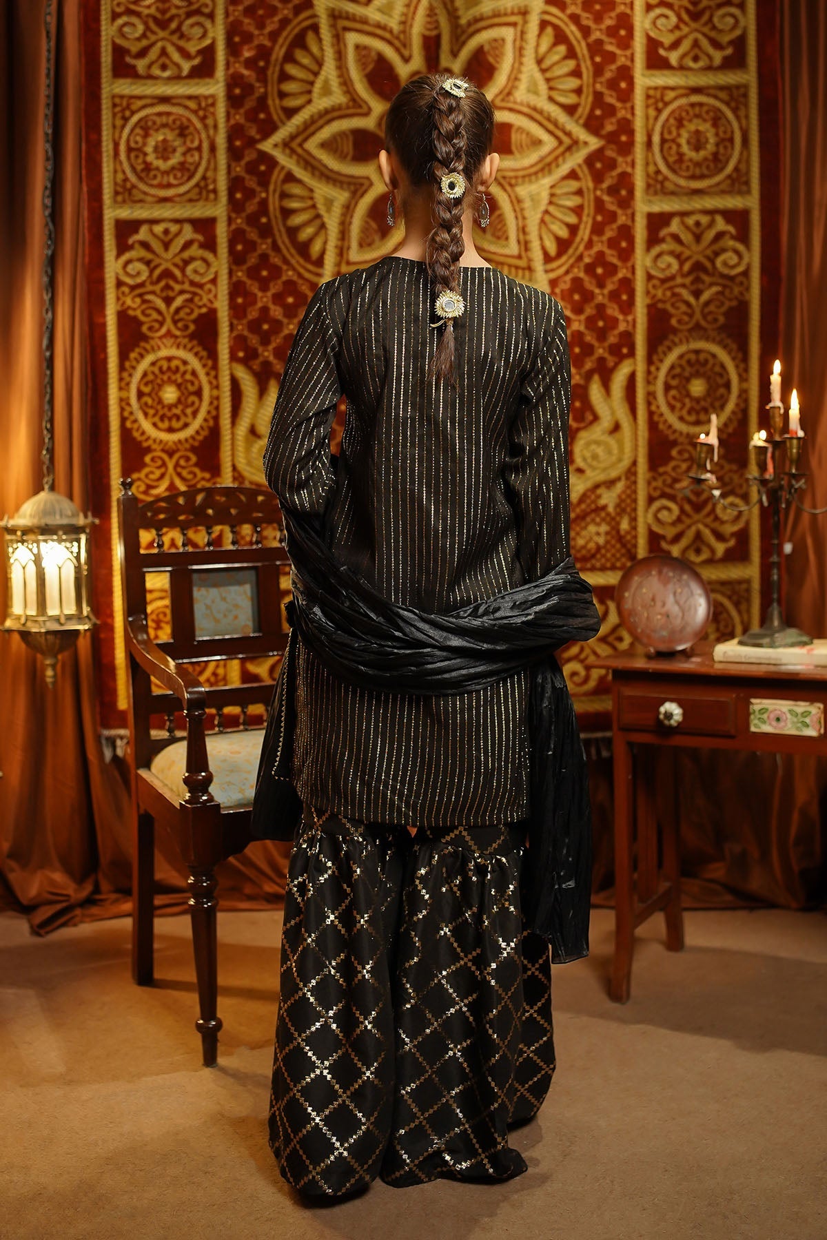 Ochre Clothing Girls Full Suits Viscose Jacquard Hand Adda Work 3 Pc  Suit