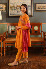 Ochre Clothing Girls Full Suits Cotton Embroidered 3 Pc Suit