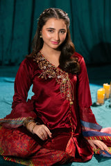 Ochre Clothing Kids Winter-Velvet Hand Adda Work 3 Pc Suit-OVF-45