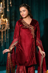 Ochre Clothing Kids Winter-Velvet Hand Adda Work 3 Pc Suit-OVF-45