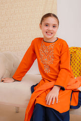 Ochre Clothing Kids Winter-Raw Silk Hand Adda Work 3 Pc Suit-MHD-20
