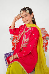 Ochre Clothing Kids Winter-Raw Silk Embroidered 3 Pc Suit-MHD-19