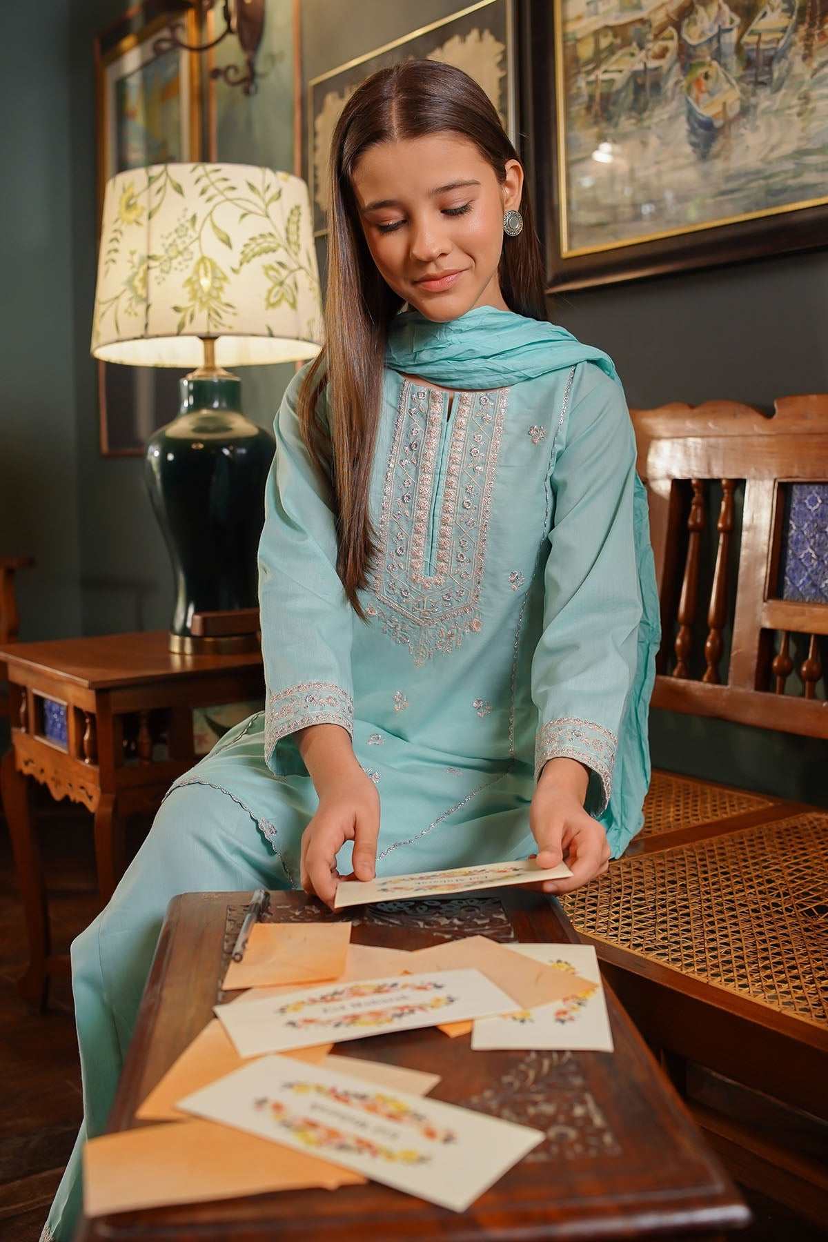 Ochre Clothing Girls Full Suits Cotton Embroidered 3 Pc Suit