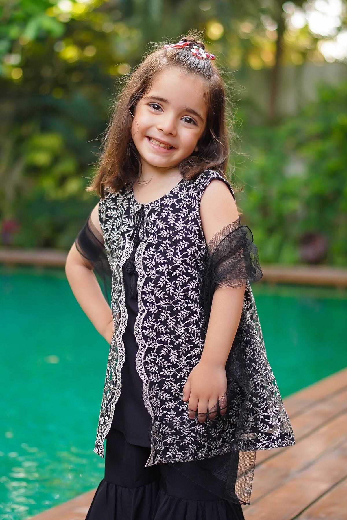 Ochre Clothing Toddlers Eastern Net Embroidered 3 Pc Suit