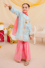 Ochre Clothing Kids Toddlers Festive-Cotton Silk Block Printed 3 Pc Suit-INSHD-11