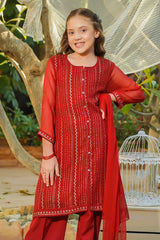 Ochre Clothing Chiffon Embroidered 3 Pc Suit-EM-70