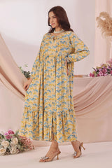 Ochre Clothing Women's Casual -Boski Linen Printed Dress-SOD-10