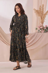 Ochre Clothing Women's Casual -Boski Linen Printed Dress-SOD-09