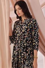 Ochre Clothing Women's Casual -Boski Linen Printed Dress-SOD-08