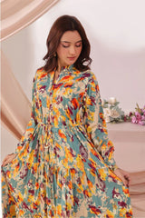 Best Women's Boski Linen Printed Dress - Wear Ochre -