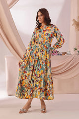 Best Women's Boski Linen Printed Dress - Wear Ochre -