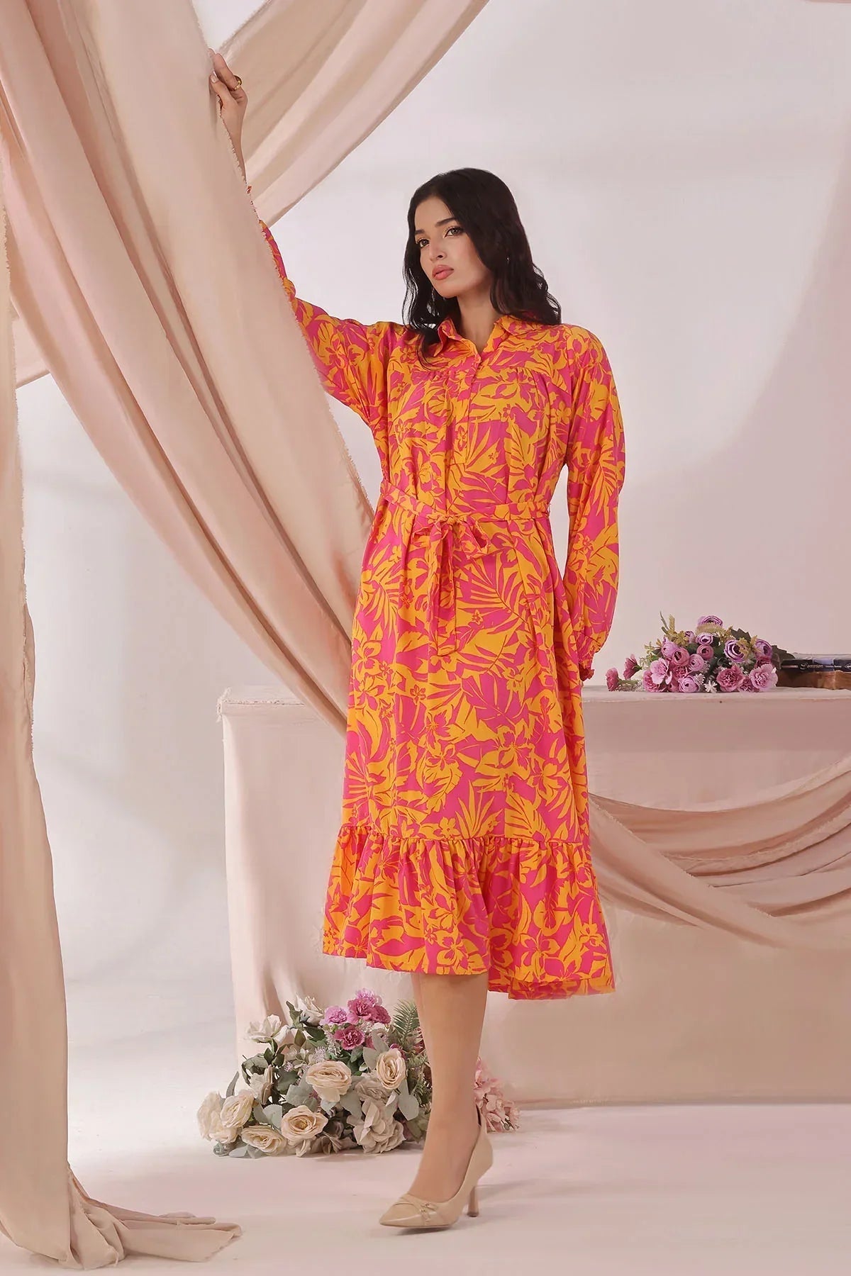 Best Women's Georgette Printed Dress - Wear Ochre -