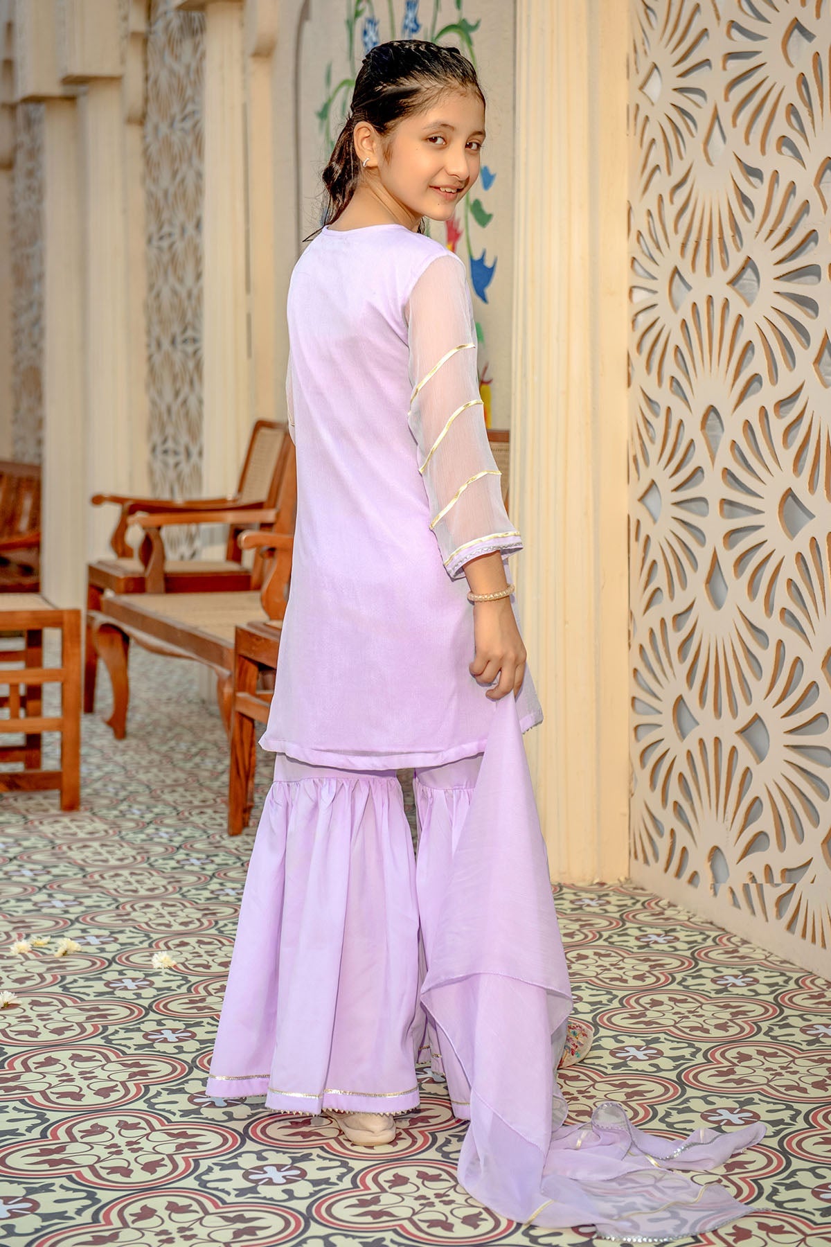 Chiffon Hand Adda Work 3 Pc Suit - Wear Ochre