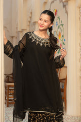 Chiffon Hand Adda Work 3 Pc Suit - Wear Ochre