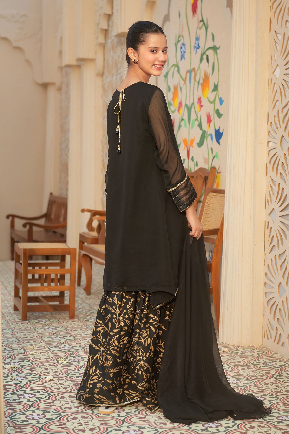 Chiffon Hand Adda Work 3 Pc Suit - Wear Ochre