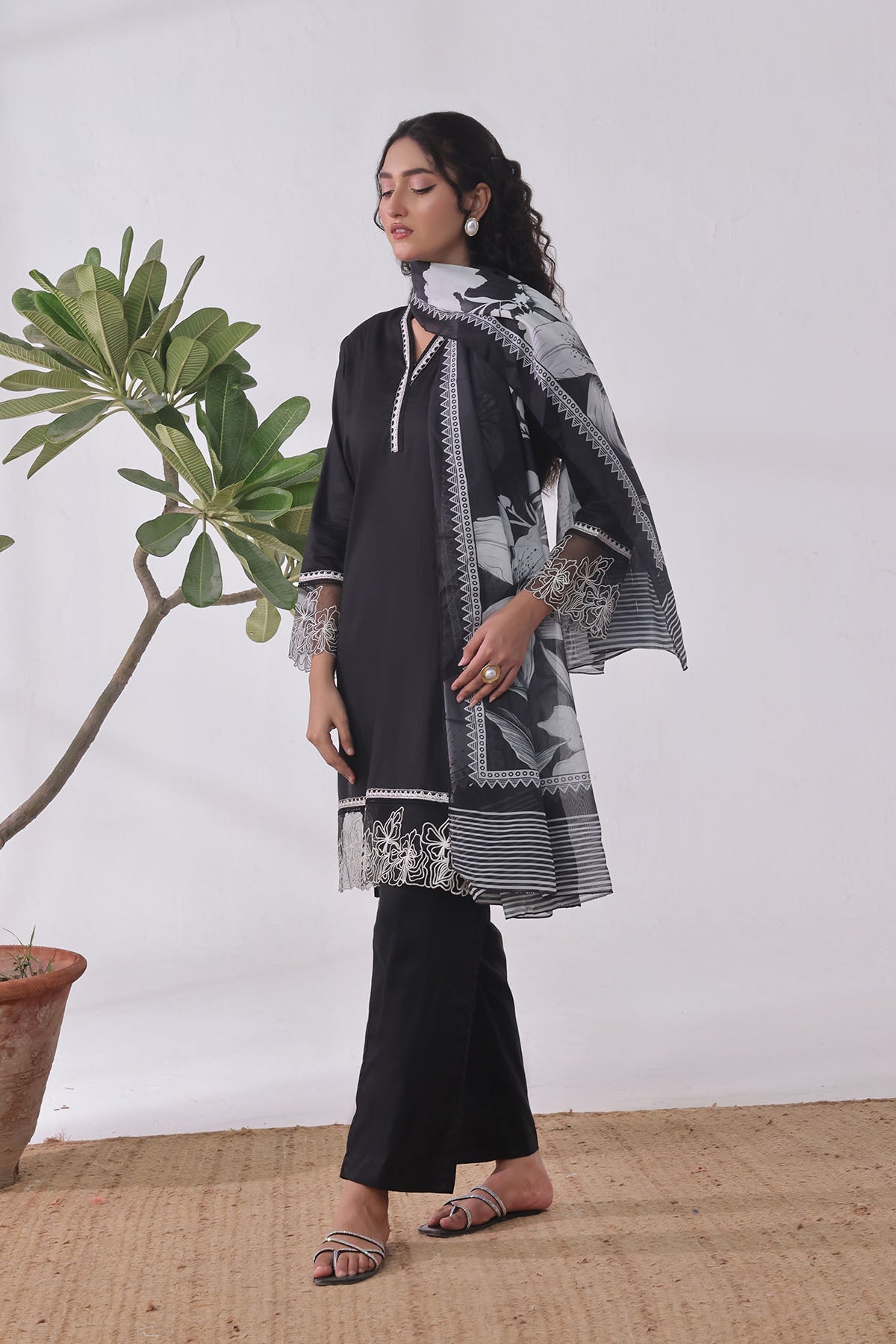 Ochre Clothing Cotton Embroidered Women's 3 Pc Suit