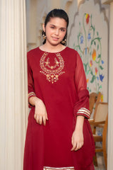 Chiffon Hand Adda Work 3 Pc Suit - Wear Ochre