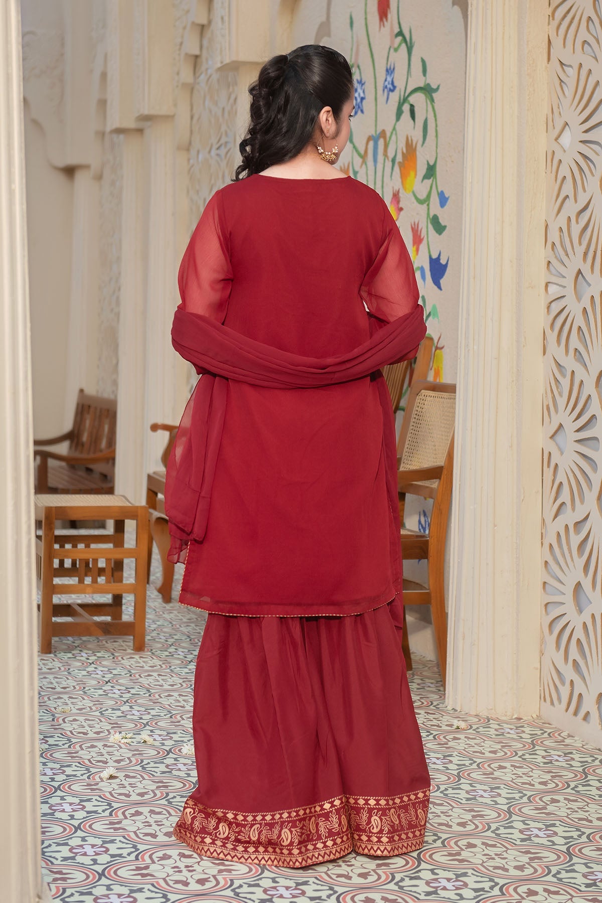 Chiffon Hand Adda Work 3 Pc Suit - Wear Ochre