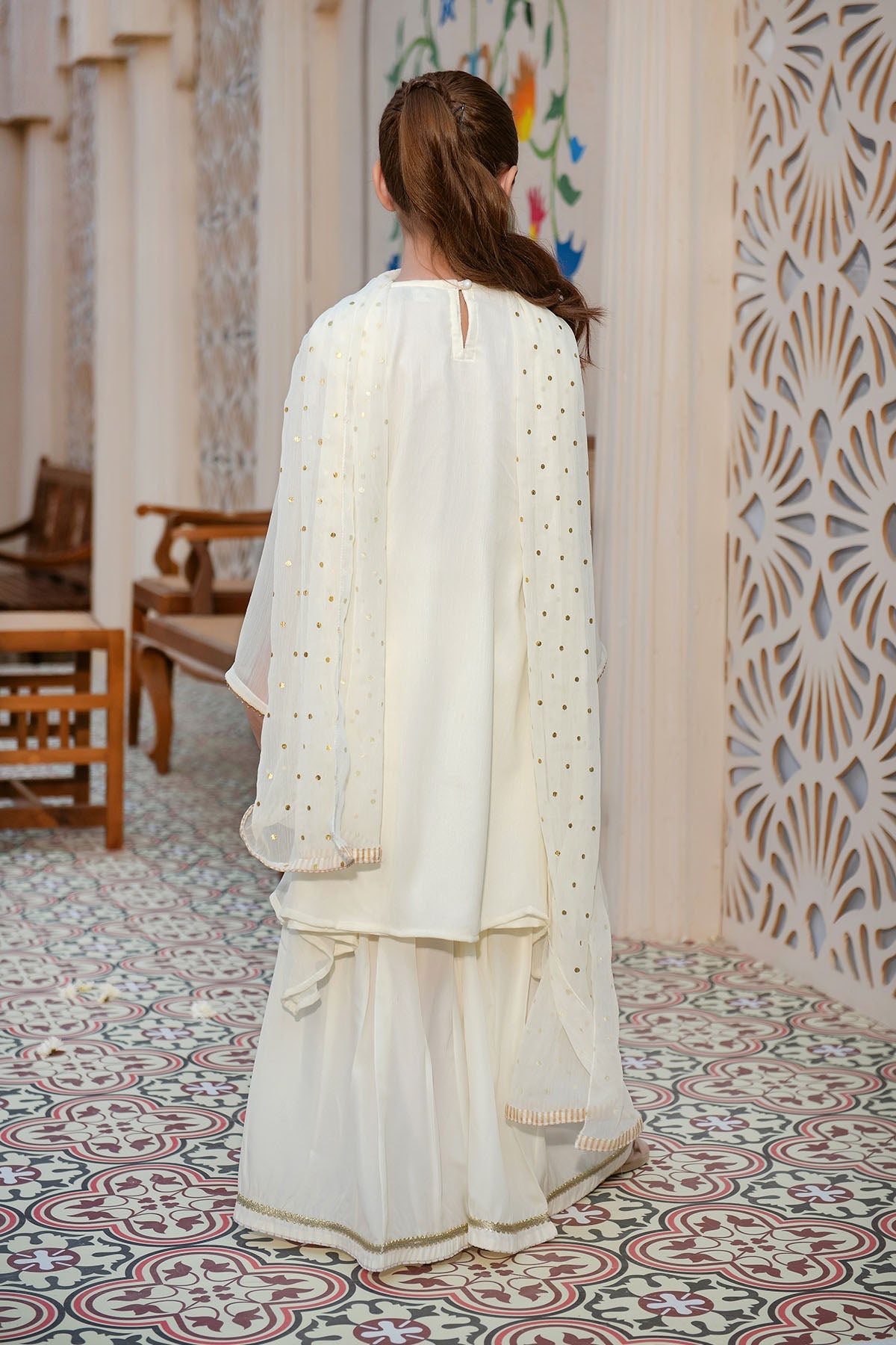 Chiffon Hand Adda Work 3 Pc Suit - Wear Ochre