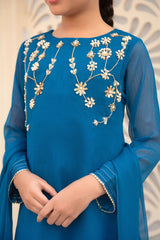 Chiffon Hand Adda Work 3 Pc Suit - Wear Ochre