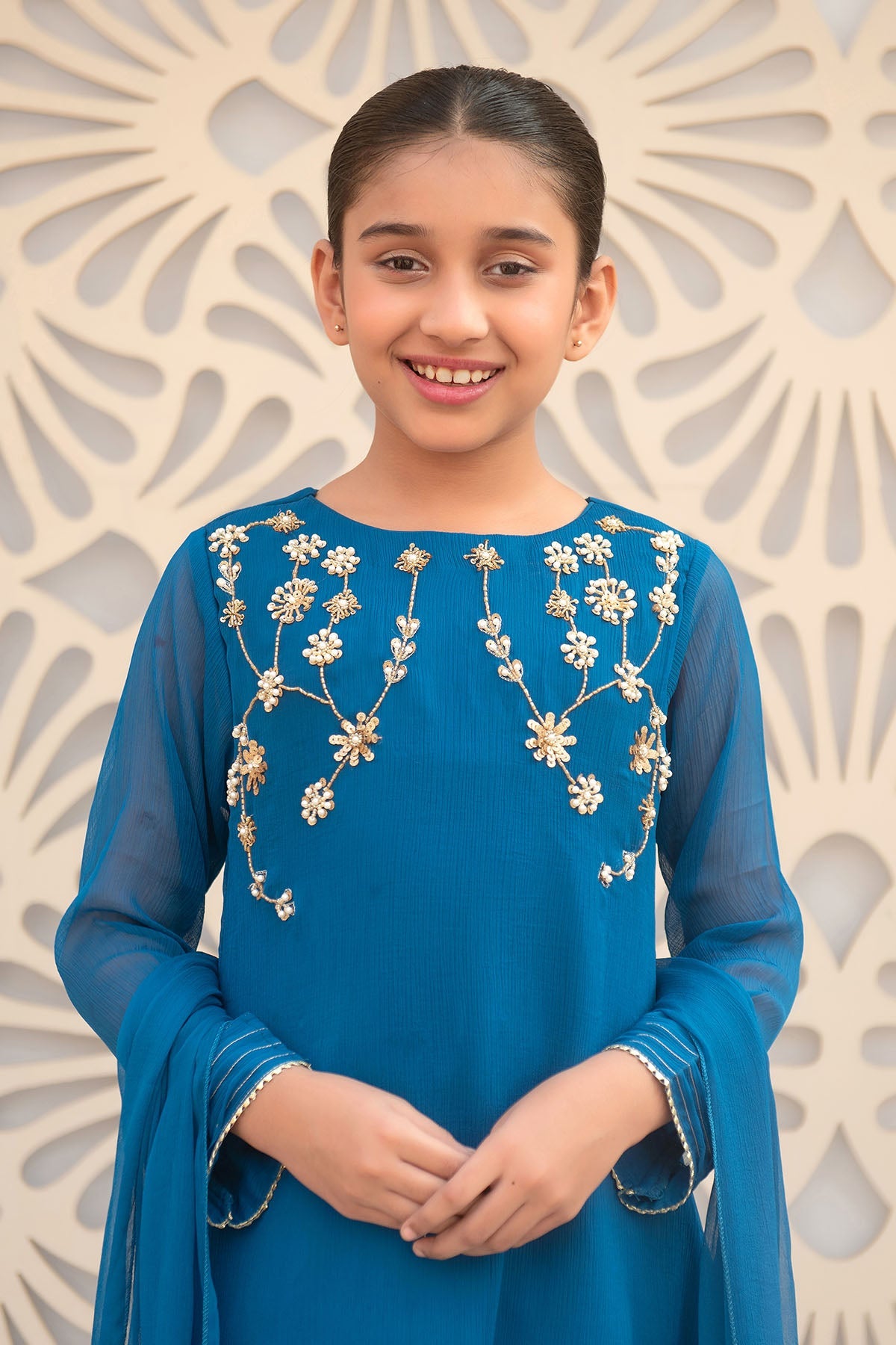 Chiffon Hand Adda Work 3 Pc Suit - Wear Ochre
