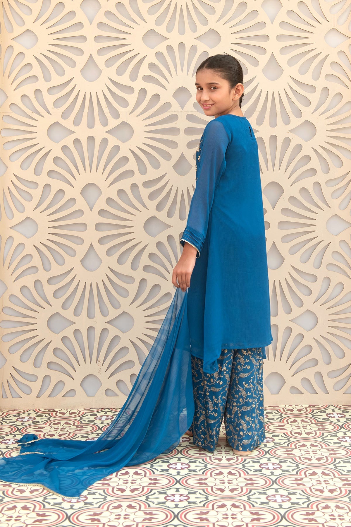 Chiffon Hand Adda Work 3 Pc Suit - Wear Ochre