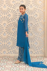 Chiffon Hand Adda Work 3 Pc Suit - Wear Ochre