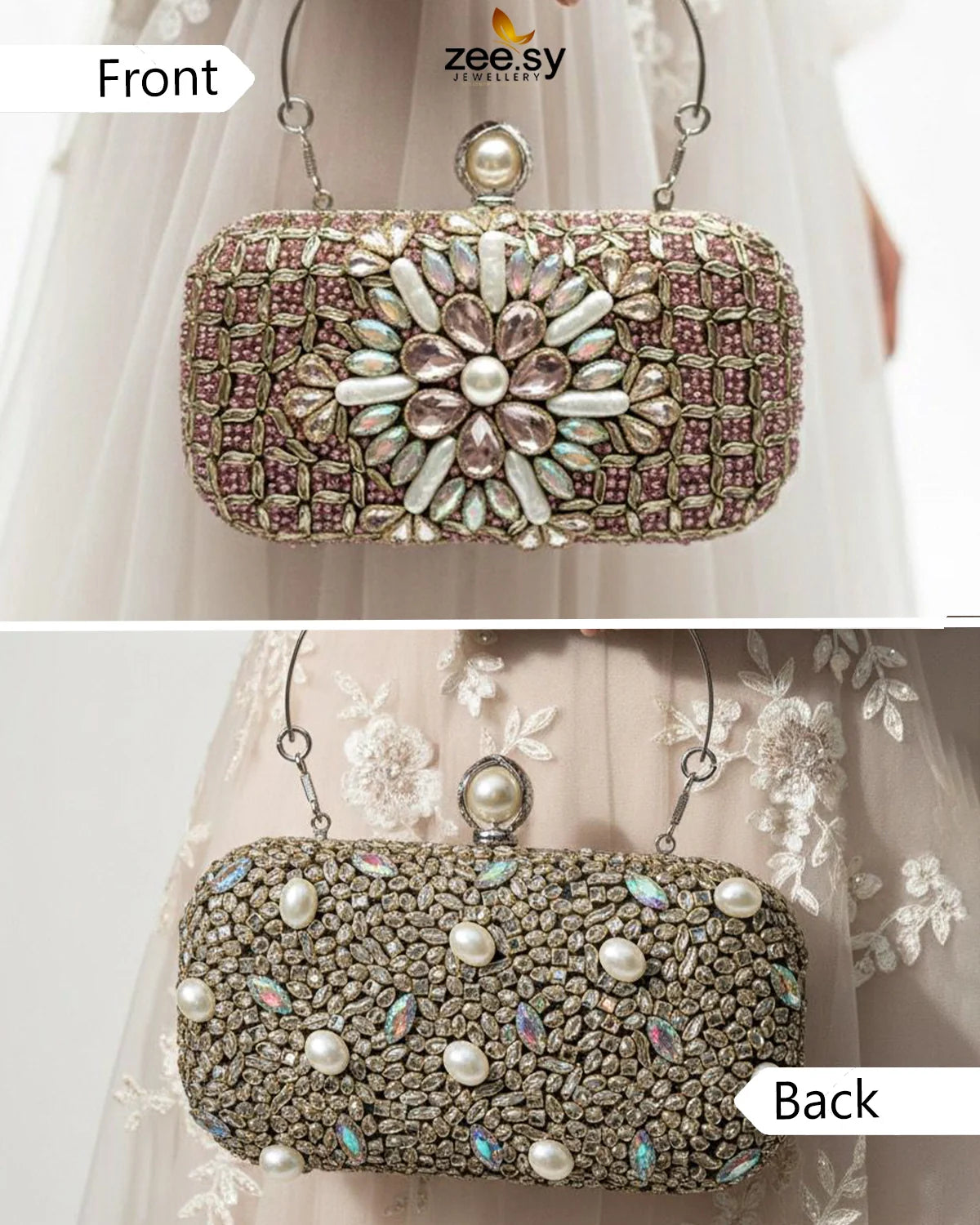 Rose Petal Crystal Clutch Bag - Zeesy Jewellery