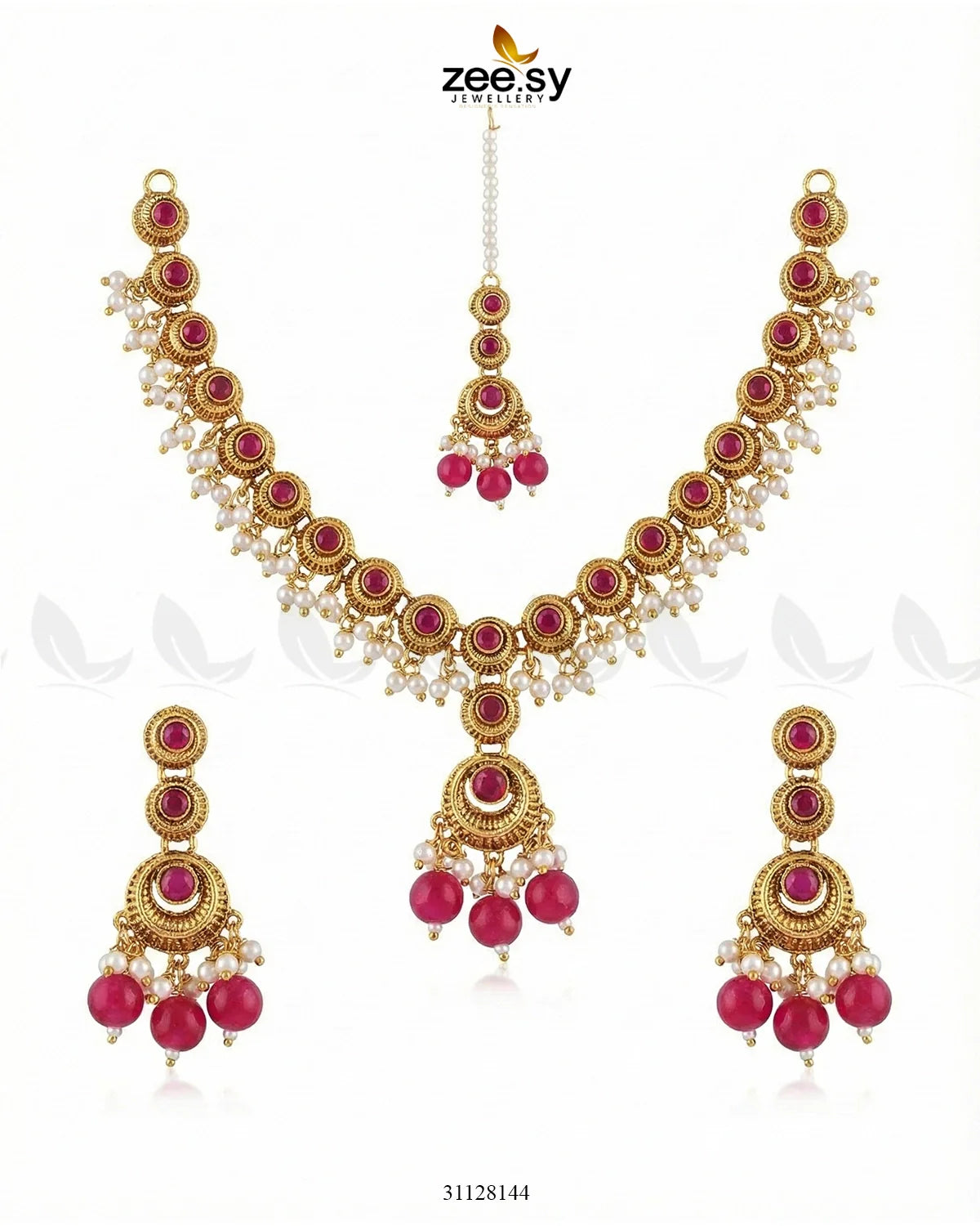 Royal Guldasta Beads Necklace Set Golden Ruby - Zeesy Jewellery