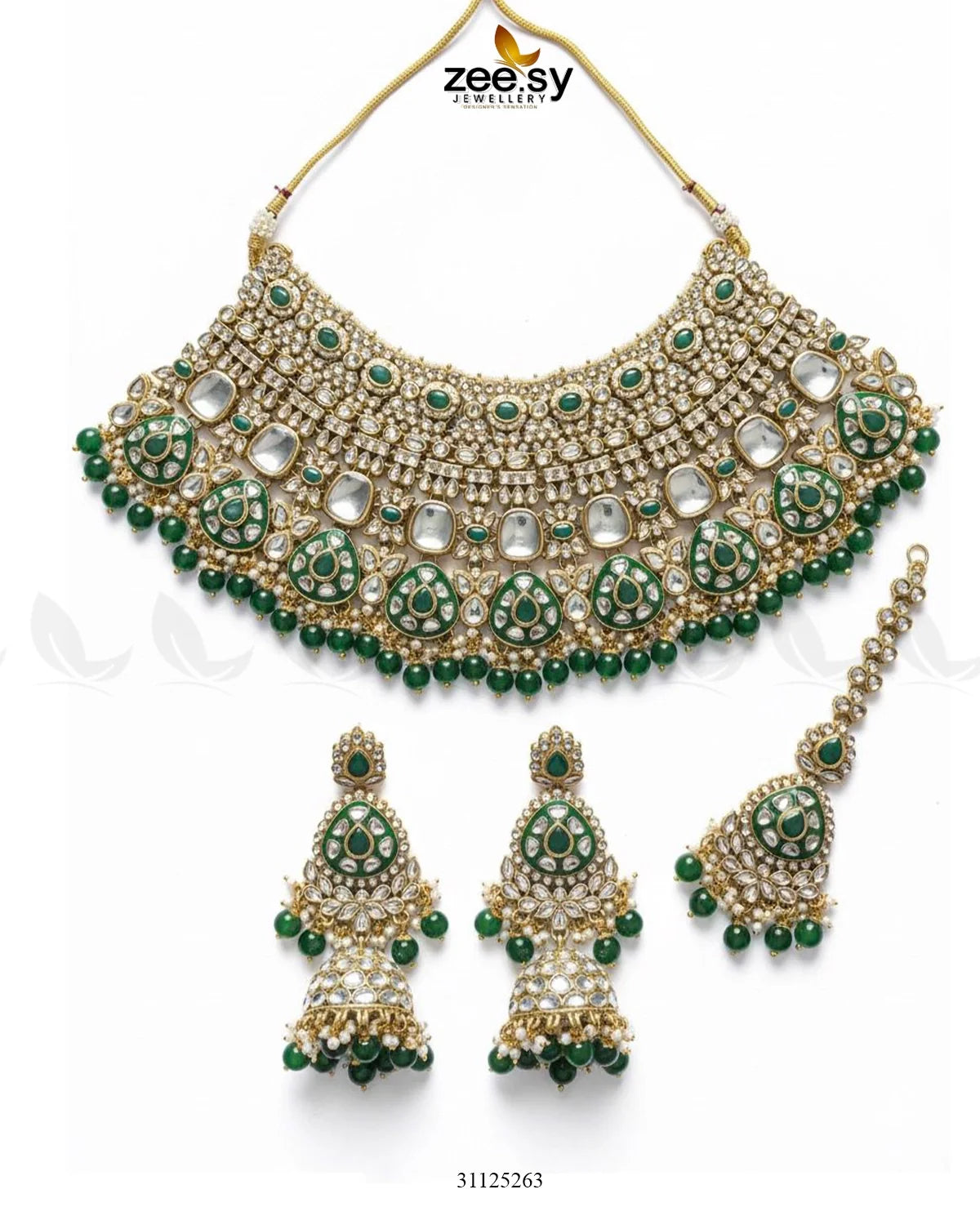 Royal Intricate Crystal Bridal Set Golden Green - Zeesy Jewellery