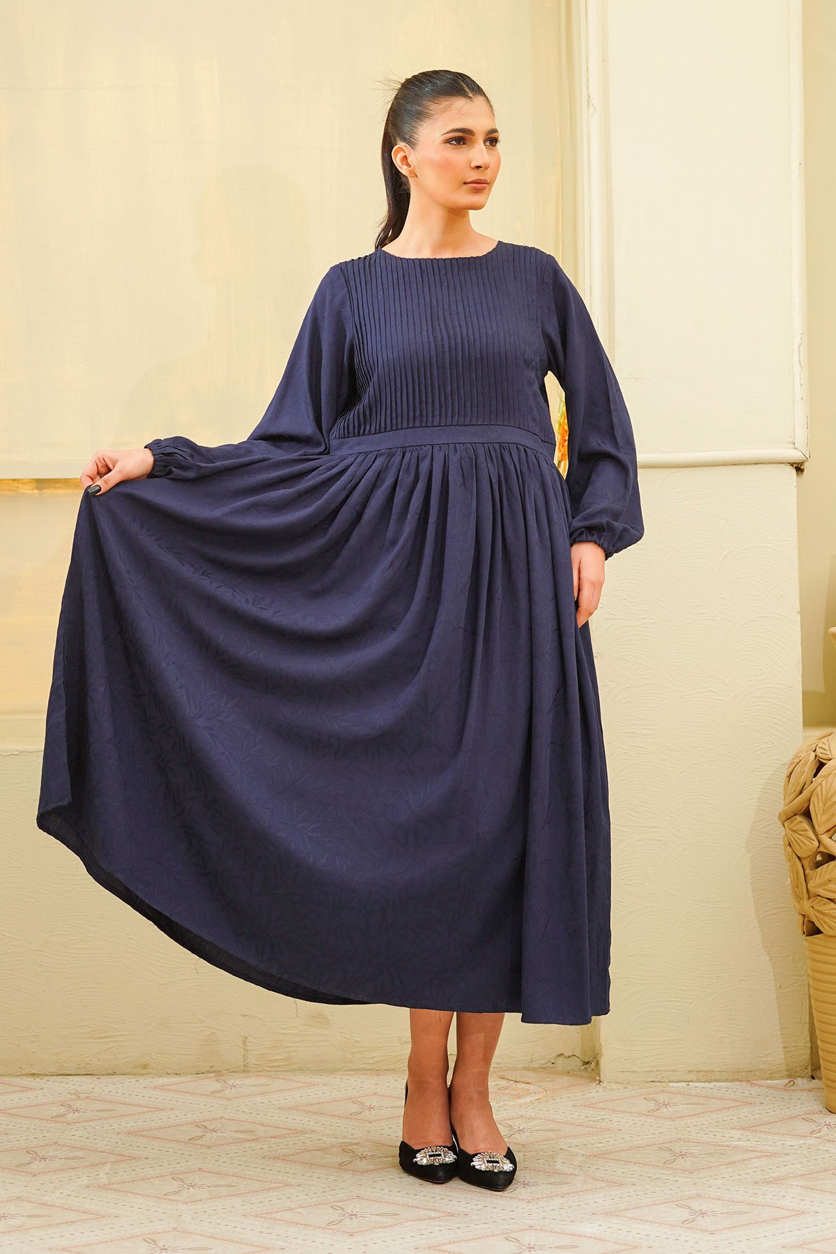 MeBae Stitched Maxi Collection-Royal midnight Pleated Maxi