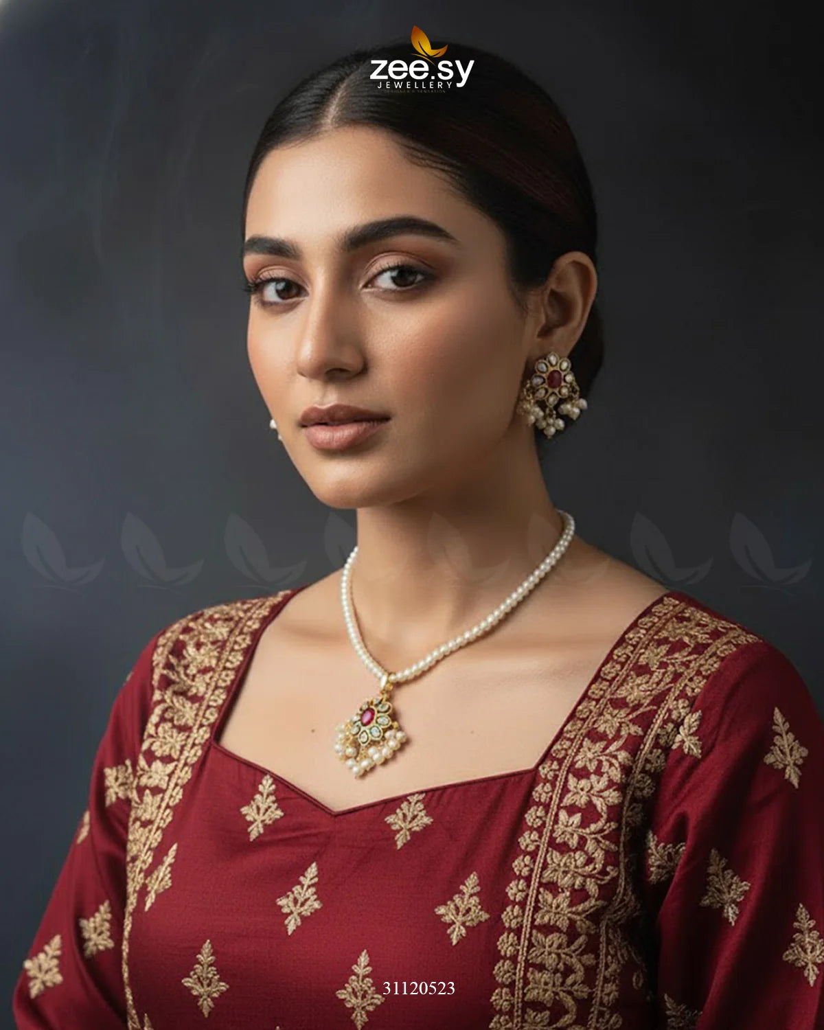 Meenakari Floral Pearl Necklace Set - Zeesy Jewellery