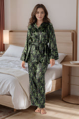 Studio By Arj Rue' Rofe' Night Bliss Collection & Casual Daily Wear women Leaf printed silky Finish night wear Pajama Set