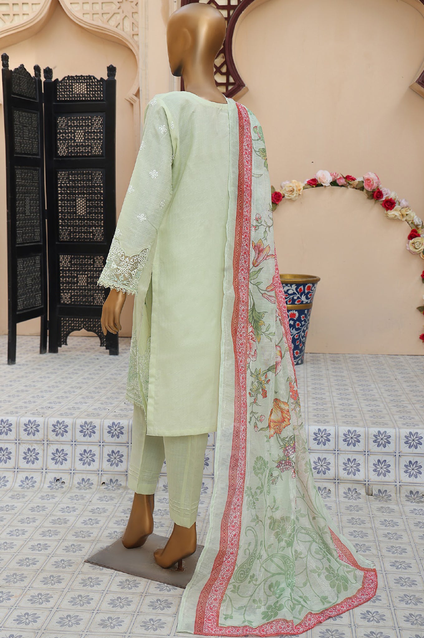 Sumi Stitched 3 Piece Emb Stiff Cotton Collection'2025-SEC-07-Mint Green
