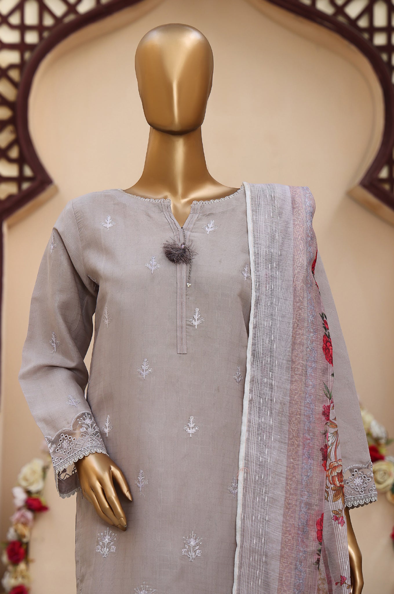 Sumi Stitched 3 Piece Emb Stiff Cotton Collection'2025-SEC-09-Dove