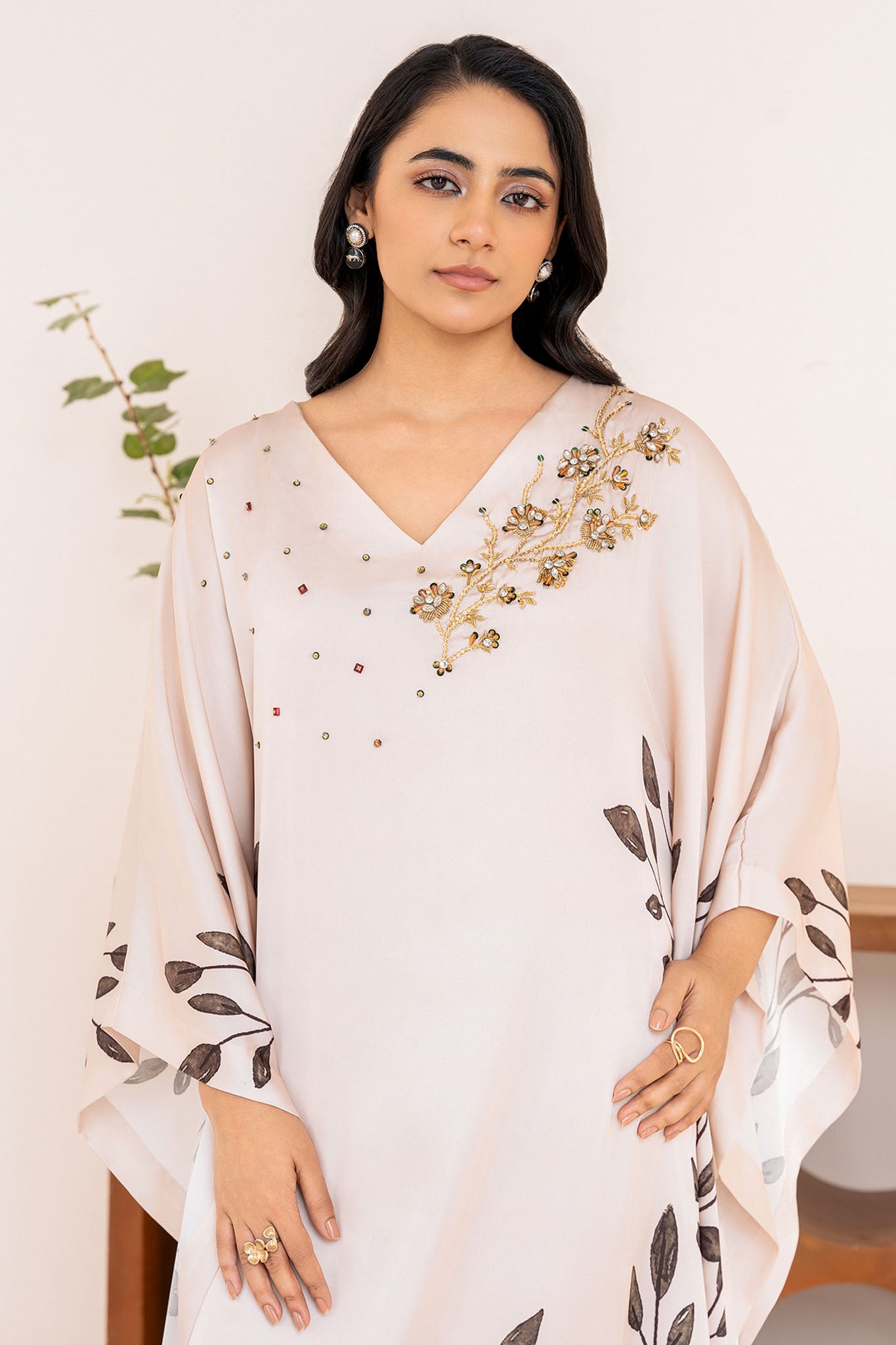 Velora By Stitch Vibes Stitched Shirts Collection'2024-Serene Ivory Kaftan