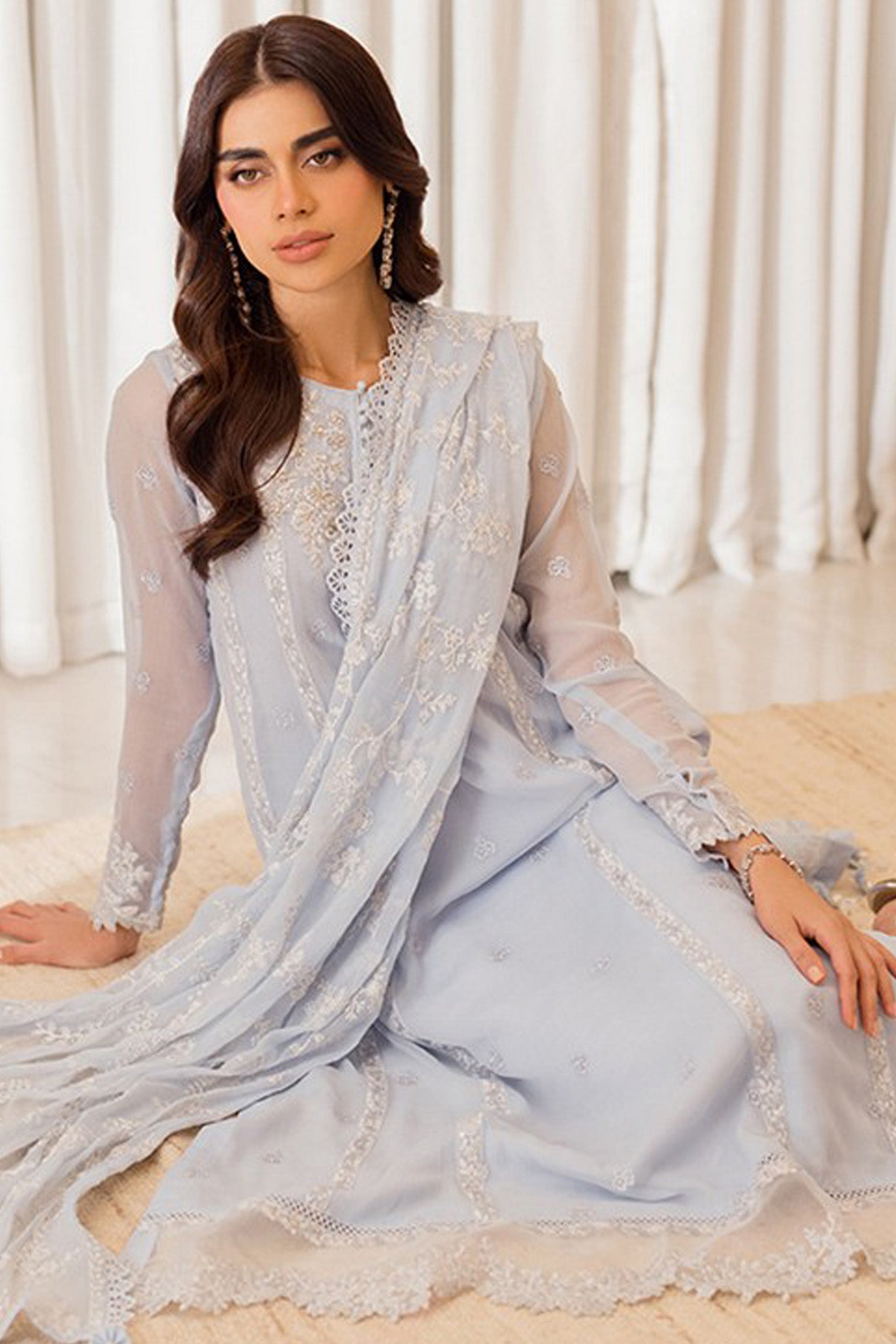 Azure Ensembles Unstitched 3 Piece Festive Formals Collection'2024-Serenity Sky