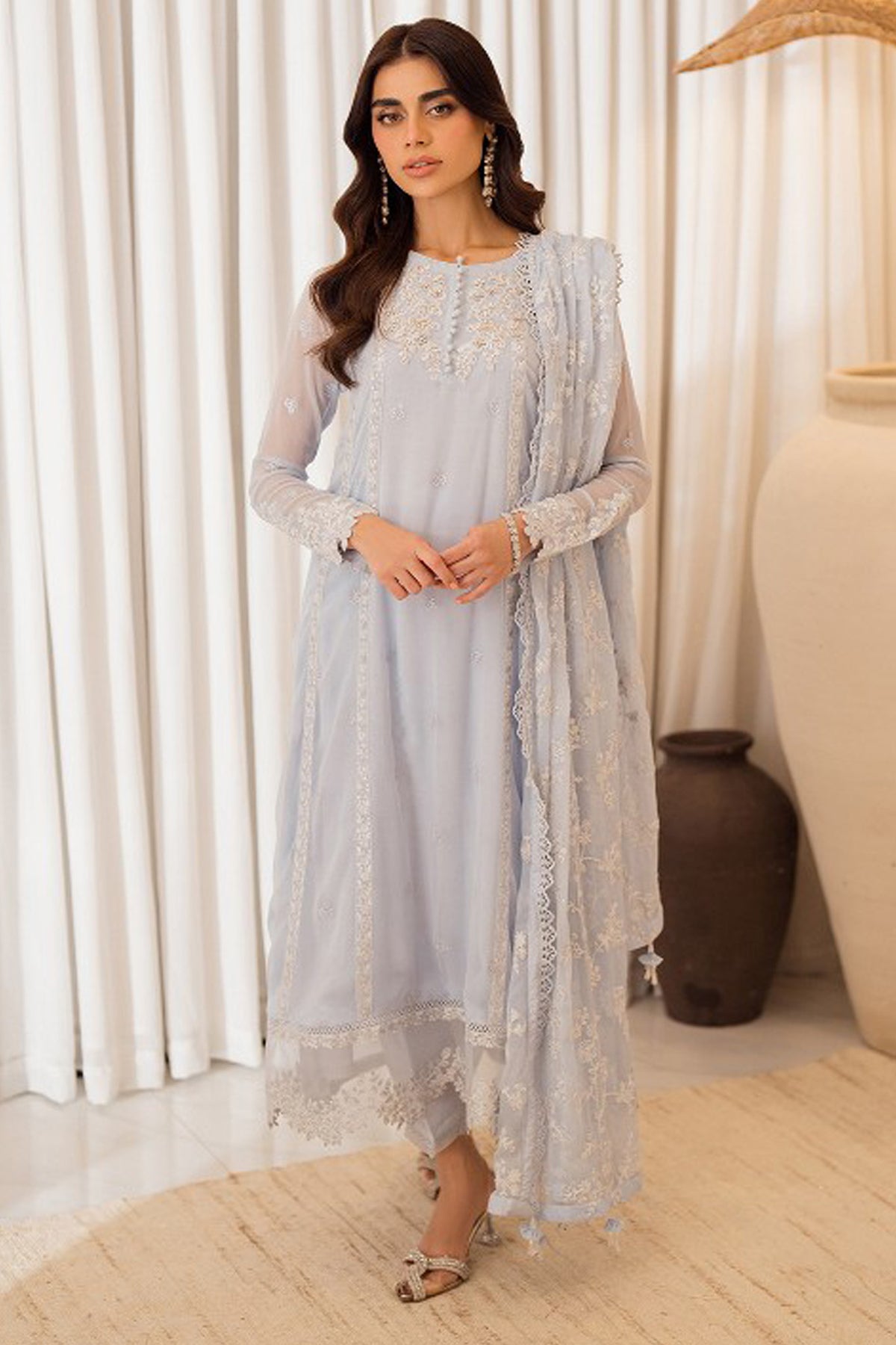 Azure Ensembles Unstitched 3 Piece Festive Formals Collection'2024-Serenity Sky