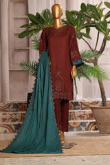 Bin Saeed Stitched 3 Piece Luxury Emb Karandi Vol-02 Collection'2024-SFB-1045-Brown