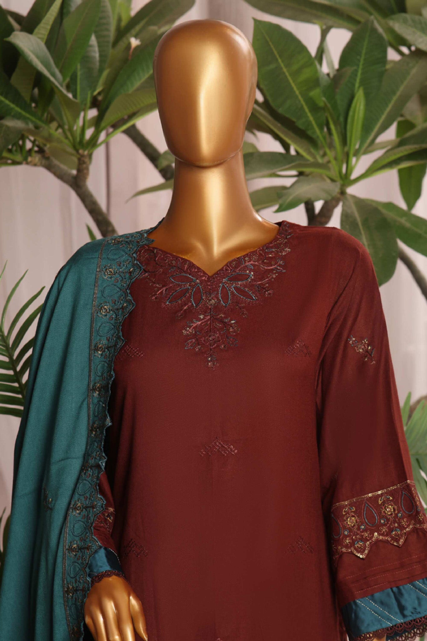 Bin Saeed Stitched 3 Piece Luxury Emb Karandi Vol-02 Collection'2024-SFB-1045-Brown