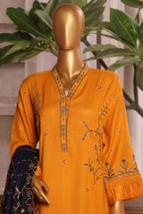 Bin Saeed Stitched 3 Piece Luxury Emb Karandi Vol-02 Collection'2024-SFB-1048-Mustard