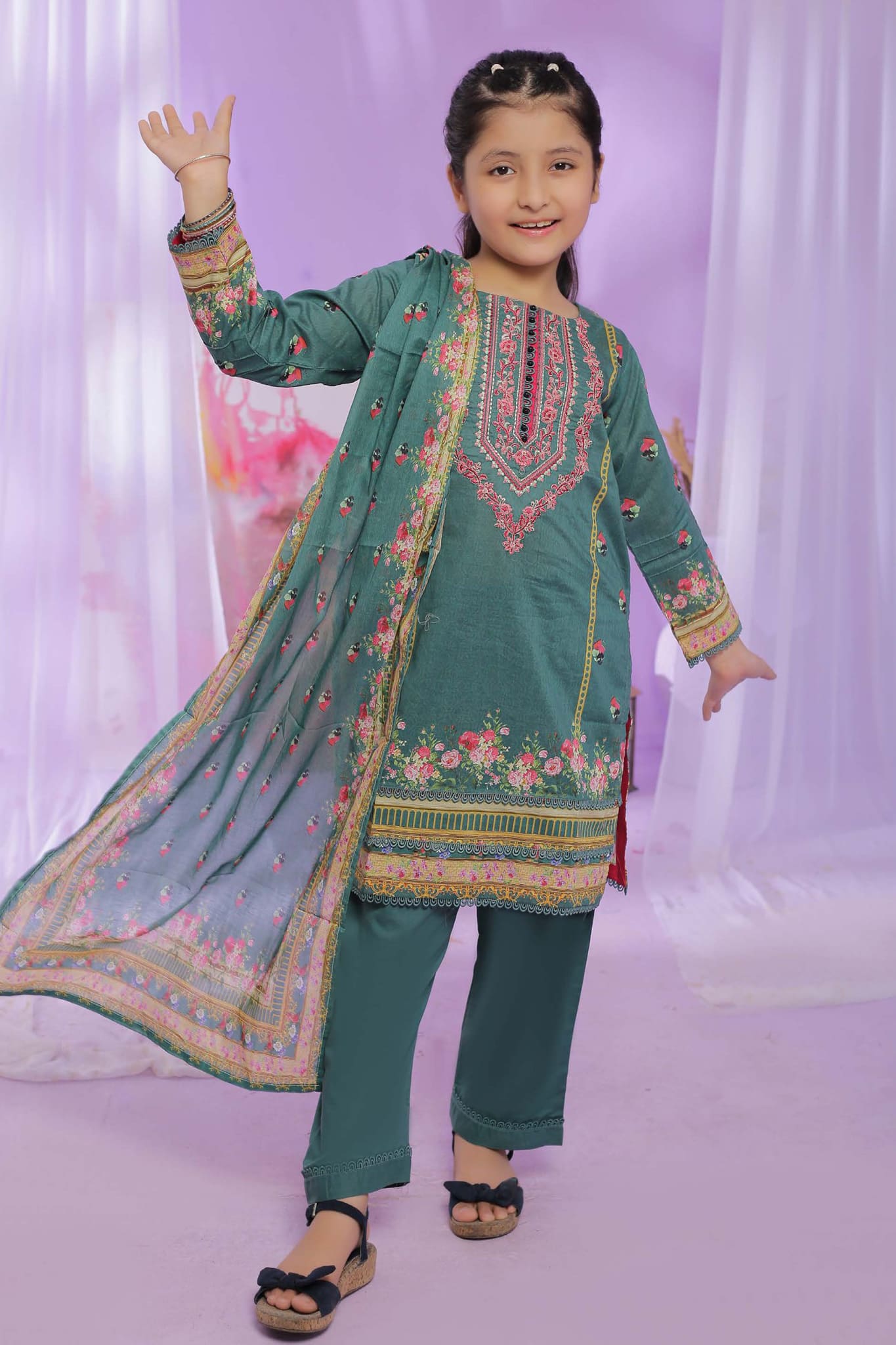Shifa Girls by Suntex Fabrics 3 Piece Kids Pret Eid Collection'2023-SH-2333-Teal